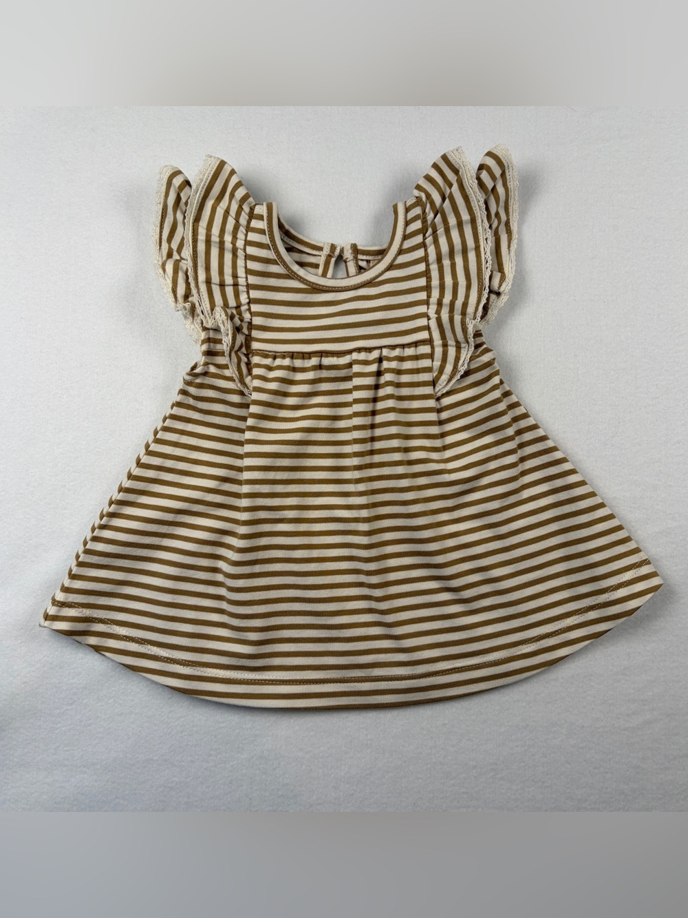 Quincy Mae 0-3M Baby Organic Cotton Dress Flutter Stripe Gold